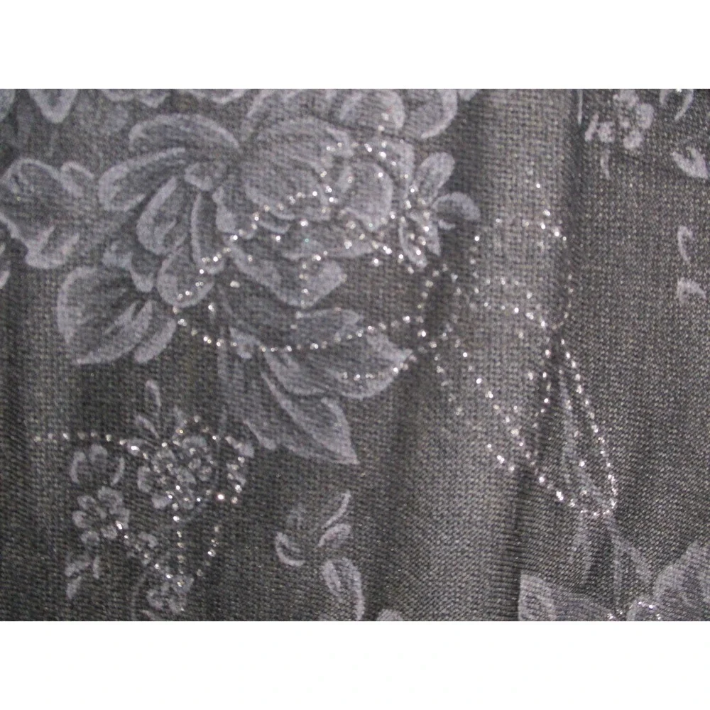 Black Floral Mesh Wrap Scarf Silver Glitter Sheer Goth with Fringe Trim 54x18.5‎